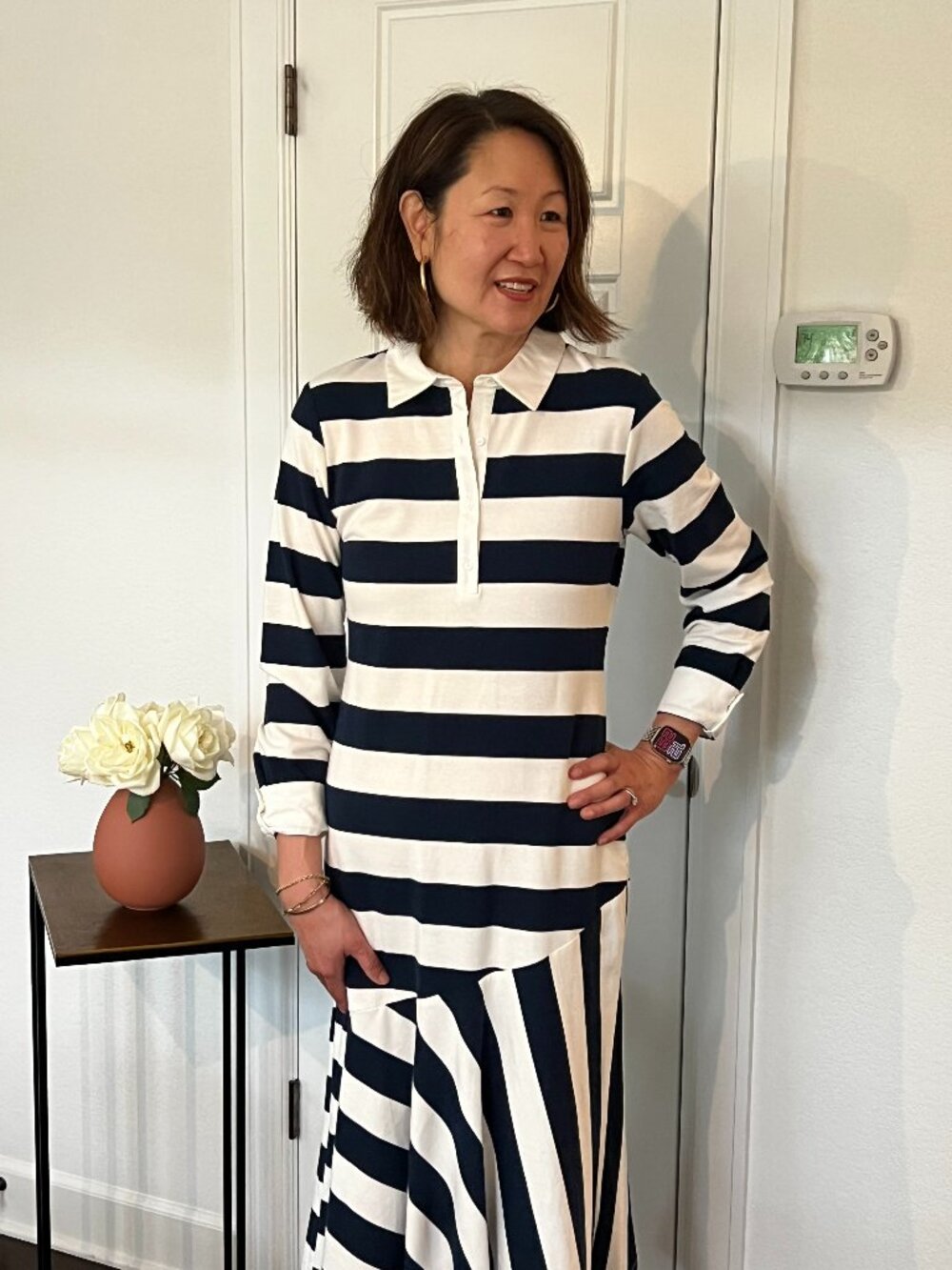 Du Paradis Navy and White Stripe Dress